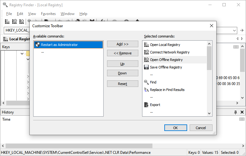 Screenshot of the Customize Toolbar dialog